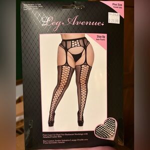 Leg Avenue Black Faux Lace Up Stockings NWT
